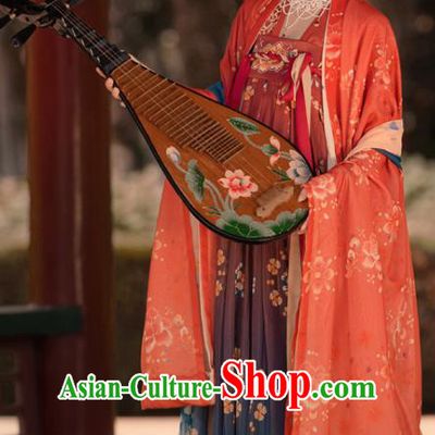 Chinese Ancient Princess Consort Costumes Tang Dynasty Noble Rani Hanfu Cape Blouse and Dress Garment Complete Set