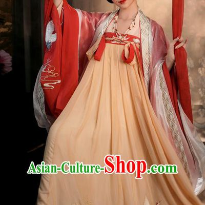 Chinese Ancient Tang Dynasty Noble Concubine Hanfu Garment Embroidered Cloak Blouse and Dress Historical Costumes Full Set