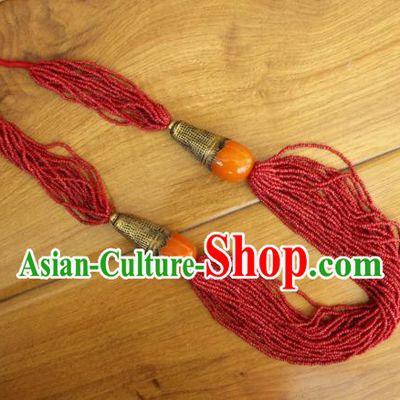 Chinese Traditional Tibetan Nationality Beeswax Jewelry Accessories Decoration Zang Ethnic Handmade Red Beads Necklace Pendant for Women
