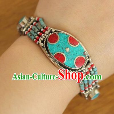 Chinese Traditional Tibetan Nationality Beads Bracelet Jewelry Accessories Decoration Zang Ethnic Handmade Bangle for Women