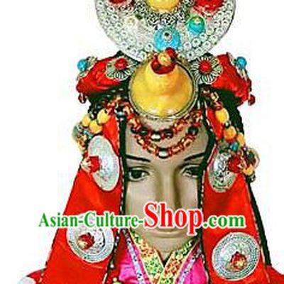 Chinese Traditional Tibetan Nationality Wedding Hair Accessories Decoration Handmade Zang Ethnic Bride Headwear for Women