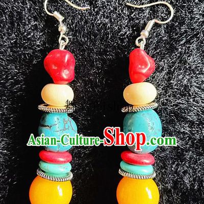 Chinese Traditional Zang Ethnic Earrings Bohemian Ear Accessories Handmade Stone Eardrop Decoration for Women