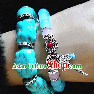 Chinese Traditional Tibetan Nationality Blue Stone Bracelet Accessories Decoration Handmade Zang Ethnic Bangle for Women