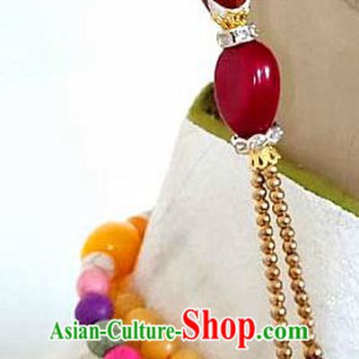 Chinese Traditional Zang Ethnic Folk Dance Red Earrings Ear Accessories Handmade Tibetan Nationality Stage Show Eardrop Decoration for Women