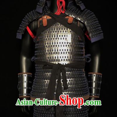 Traditional Chinese Tang Dynasty General Iron Body Armor and Helmet Ancient Warrior Costumes for Men