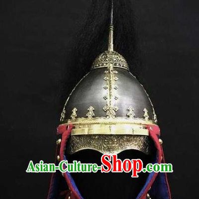 Traditional Chinese Ming Dynasty General Armet Iron Hat Headpiece Ancient Military Officer Cavalry Helmet for Men