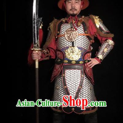 Traditional Chinese Song Dynasty General Argent Body Armor Ancient Cavalry Warrior Costumes and Helmet Full Set