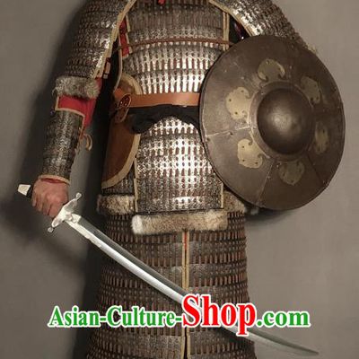 Traditional Chinese Song Dynasty Jin State Military Officer Body Armor Ancient Cavalry Warrior General Iron Costumes and Helmet Full Set