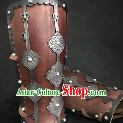 Traditional Chinese Song Dynasty Liao State Leather Wrist Guard Warrior Wristband Armor Ancient Soldier Iron Wristlets for Men