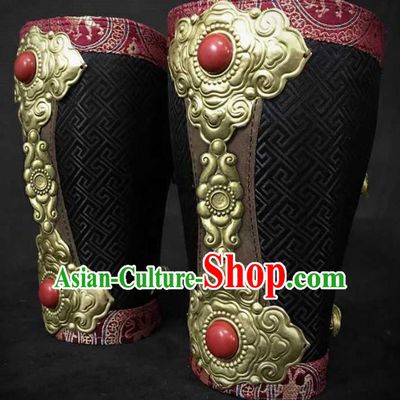 Traditional Chinese Song Dynasty Warrior Black Brocade Wrist Guard Wristband Armor Ancient Soldier Leather Wristlets for Men