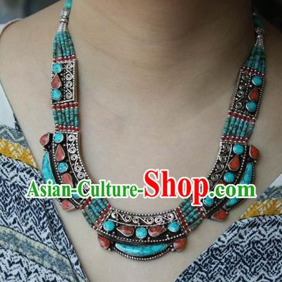 Chinese Traditional Tibetan Nationality Red Stone Necklet Pendant Decoration Zang Ethnic Handmade Kallaite Necklace Jewelry Accessories for Women