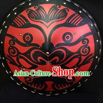 Traditional Chinese Ming Dynasty Infantry Wood Shield Ancient Warrior Soldier Beast Pattern Leather Protect Accessories for Men