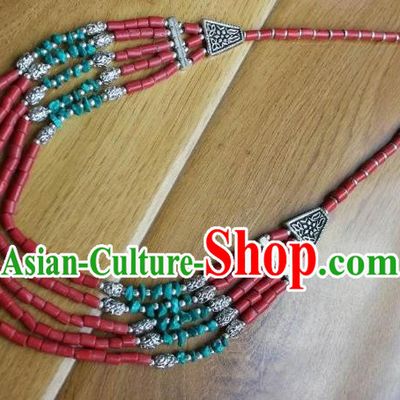 Chinese Traditional Tibetan Nationality Kallaite Beads Necklet Pendant Decoration Zang Ethnic Handmade Necklace Jewelry Accessories for Women