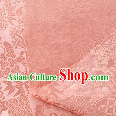 Japanese Traditional Bamboo Leaf Coppor Pattern Design Light Pink Brocade Fabric Silk Material Traditional Asian Japan Kimono Dress Satin Tapestry