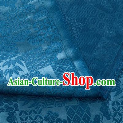 Japanese Traditional Bamboo Leaf Coppor Pattern Design Deep Blue Brocade Fabric Silk Material Traditional Asian Japan Kimono Dress Satin Tapestry