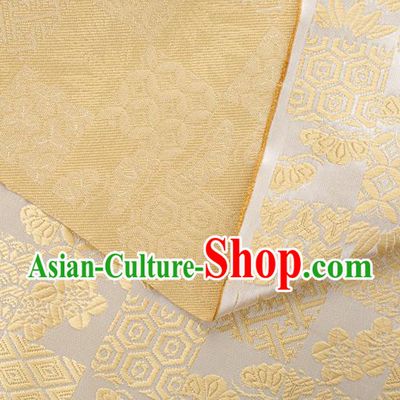 Japanese Traditional Bamboo Leaf Coppor Pattern Design Light Yellow Brocade Fabric Silk Material Traditional Asian Japan Kimono Dress Satin Tapestry