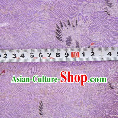 Japanese Traditional Cloud Crane Pattern Design Lilac Brocade Fabric Silk Material Traditional Asian Japan Kimono Dress Satin Tapestry