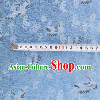 Japanese Traditional Cloud Crane Pattern Design Light Blue Brocade Fabric Silk Material Traditional Asian Japan Kimono Dress Satin Tapestry