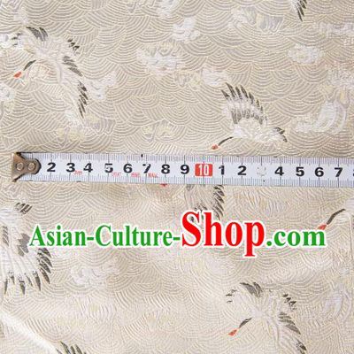 Japanese Traditional Cloud Crane Pattern Design Beige Brocade Fabric Silk Material Traditional Asian Japan Kimono Dress Satin Tapestry