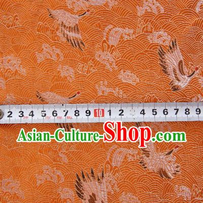 Japanese Traditional Cloud Crane Pattern Design Orange Brocade Fabric Silk Material Traditional Asian Japan Kimono Dress Satin Tapestry