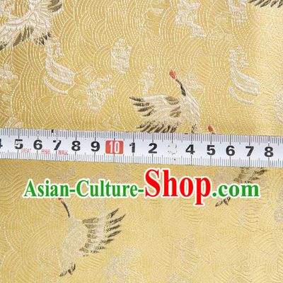 Japanese Traditional Cloud Crane Pattern Design Light Yellow Brocade Fabric Silk Material Traditional Asian Japan Kimono Dress Satin Tapestry