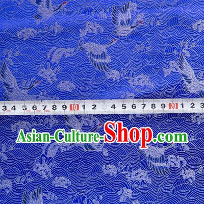 Japanese Traditional Cloud Crane Pattern Design Royalblue Brocade Fabric Silk Material Traditional Asian Japan Kimono Dress Satin Tapestry