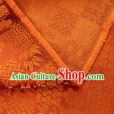 Japanese Traditional Bamboo Leaf Coppor Pattern Design Orange Brocade Fabric Silk Material Traditional Asian Japan Kimono Dress Satin Tapestry