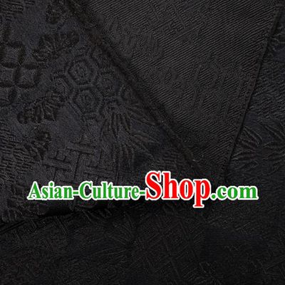 Japanese Traditional Bamboo Leaf Coppor Pattern Design Black Brocade Fabric Silk Material Traditional Asian Japan Kimono Dress Satin Tapestry