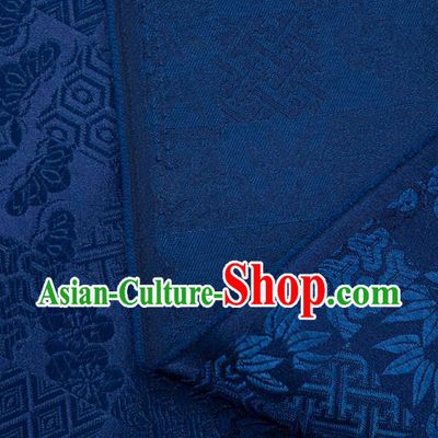 Japanese Traditional Bamboo Leaf Coppor Pattern Design Navy Blue Brocade Fabric Silk Material Traditional Asian Japan Kimono Dress Satin Tapestry