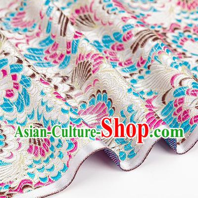 Chinese Classical Phoenix Tail Pattern Design White Brocade Silk Fabric Tapestry Material Asian Traditional DIY Tang Suit Satin Damask