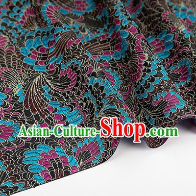 Chinese Classical Phoenix Tail Pattern Design Black Brocade Silk Fabric Tapestry Material Asian Traditional DIY Tang Suit Satin Damask