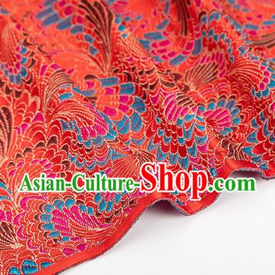 Chinese Classical Phoenix Tail Pattern Design Red Brocade Silk Fabric Tapestry Material Asian Traditional DIY Tang Suit Satin Damask