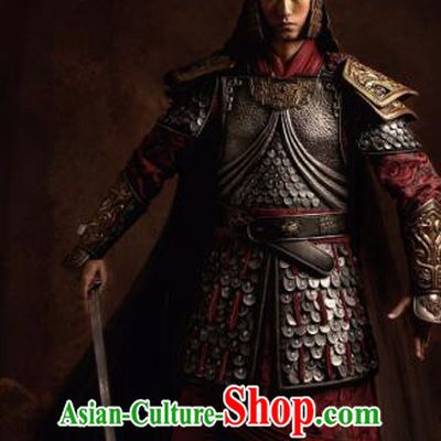 Traditional Chinese Han Dynasty Military Officer Body Armor Outfits Ancient Film General Armour Costumes and Helmet Complete Set