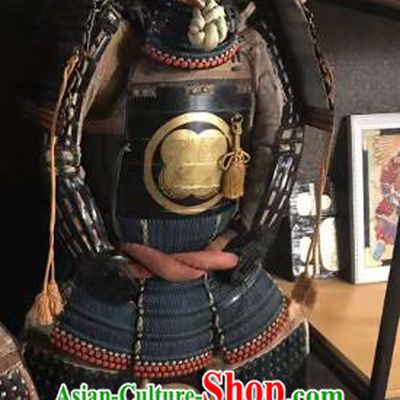 Japanese Traditional General Black Body Armor Outfits Ancient Film Warrior Shogun Armour Costumes and Helmet for Men