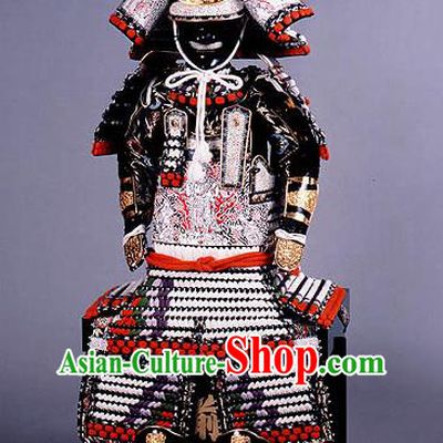 Japanese Traditional General White Body Armor Outfits Ancient Film Warrior Shogun Armour Costumes and Helmet for Men