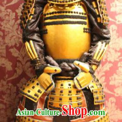 Japanese Traditional General Golden Body Armor Outfits Ancient Film Warrior Shogun Armour Costumes and Helmet for Men