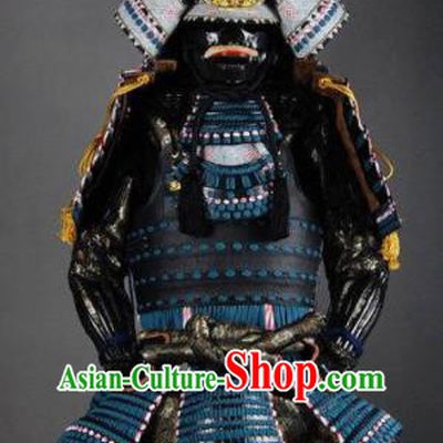 Japanese Traditional General Black Body Armor Outfits Ancient Film Warrior Shogun Armour Costumes and Helmet and Boots Complete Set for Men