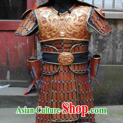 Traditional Chinese Han Dynasty General Body Armor Outfits Ancient Film Military Officer Armour Costumes and Helmet and Boots Full Set