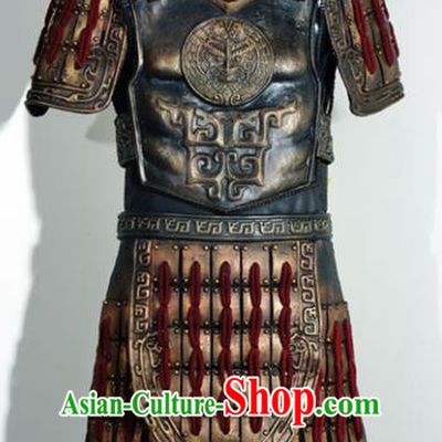 Traditional Chinese Han Dynasty Soldier Body Armor Outfits Ancient Film Military Officer Armour Warrior Costumes and Helmet Full Set