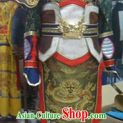 Traditional Chinese Three Kingdoms Period General Guan Yu Body Armor Outfits Ancient Film Military Officer Armour Costumes and Headwear Full Set
