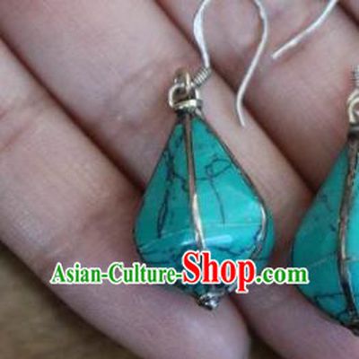 Chinese Traditional Tibetan Nationality Folk Dance Ear Accessories Handmade Eardrop Decoration Zang Ethnic Court Earrings for Women