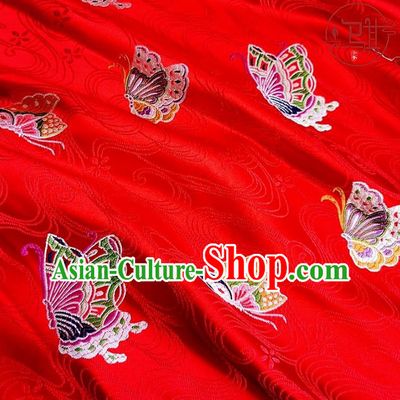 Asian Chinese Traditional Butterfly Pattern Design Red Brocade Silk Fabric Tang Suit Tapestry Wedding Dress Material