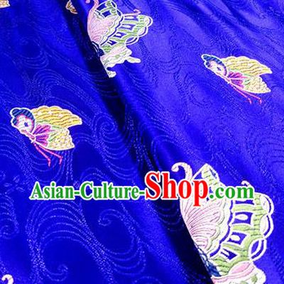 Asian Chinese Traditional Butterfly Pattern Design Royalblue Brocade Silk Fabric Tang Suit Tapestry Wedding Dress Material