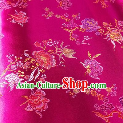 Asian Chinese Traditional Pomegranate Flowers Pattern Design Rosy Brocade Silk Fabric Tang Suit Tapestry Satin Material