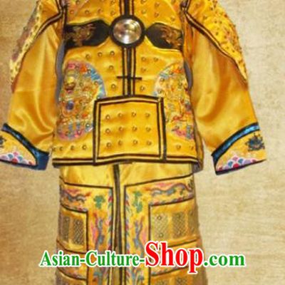 Traditional Chinese Qing Dynasty Emperor Golden Body Armor Outfits Ancient Film Manchu General Armour Costumes and Headwear Full Set