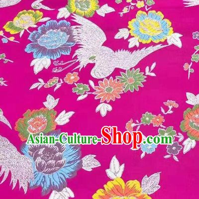 Asian Chinese Traditional Cranes Pattern Design Rosy Brocade Silk Fabric Tang Suit Tapestry Wedding Dress Satin Material