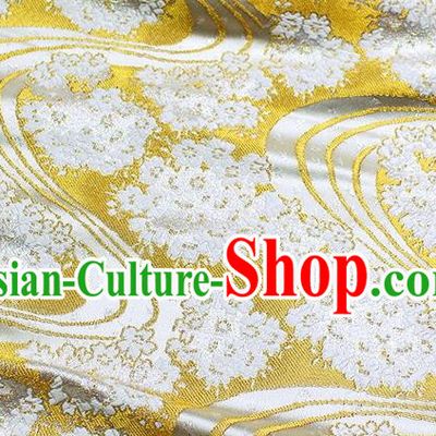Japanese Traditional Sakura Pattern Design Golden Nishijin Brocade Fabric Silk Material Traditional Asian Yamato Kimono Satin Tapestry