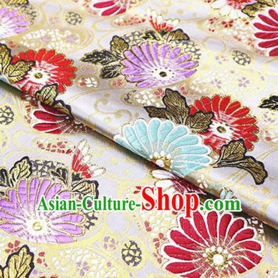 Japanese Traditional Daisy Pattern Design White Nishijin Brocade Fabric Silk Material Traditional Asian Japan Kimono Satin Tapestry