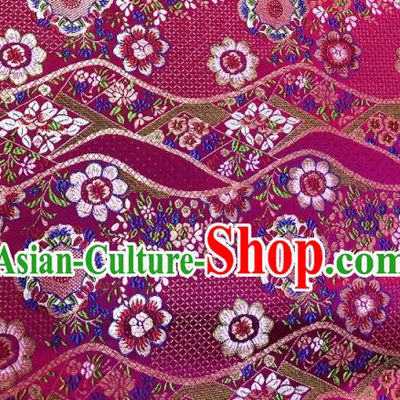 Japanese Traditional Flow Flowers Pattern Design Magenta Nishijin Brocade Fabric Silk Material Traditional Asian Japan Kimono Dress Satin Tapestry