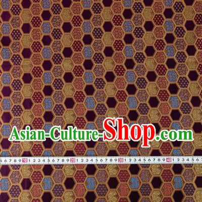 Japanese Traditional Hexagon Daisy Pattern Design Purple Brocade Nishijin Fabric Silk Material Traditional Asian Japan Kimono Tapestry Satin